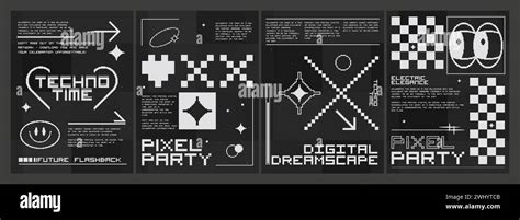 Trendy Y2k Design Style Poster Layout With Pixel Art Abstract Elements