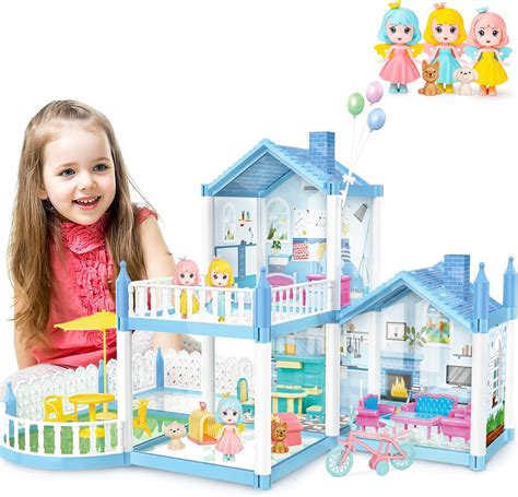 Portable Princess Doll House Playset Dream House Pretend Doll House wi – deaotoys