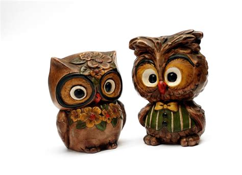 Large Vintage Owl Figurines Adorable Pair Of Owls Made Of