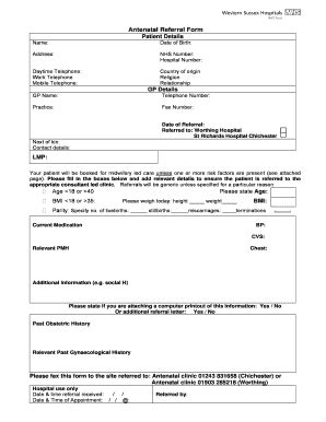 Fillable Online Gp Westernsussexhospitals Nhs Antenatal Referral Form