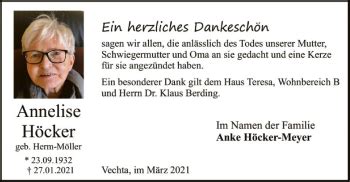 Traueranzeigen von Anneliese Höcker trauer kreiszeitung de