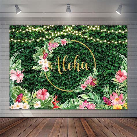 Amazon Joliaco Aloha Backdrop Rustic Lights Green Grass Hawaiian