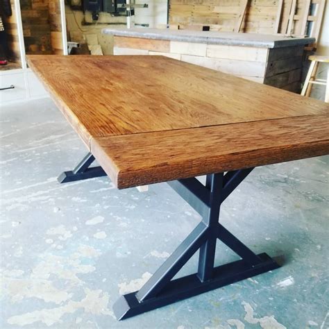 Distressed White Oak Farm Table With Welded Metal Legs Custom Built By