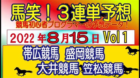 【馬笑！3連単予想 】815日vol1 帯広競馬・盛岡競馬・大井競馬・笠松競馬！ 競馬初心者プログラマーの実況予想をお楽しみください