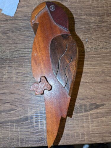 Parrot Carved Multi Wood Intarsia Puzzle Jewelry Or Trinket Box Ebay