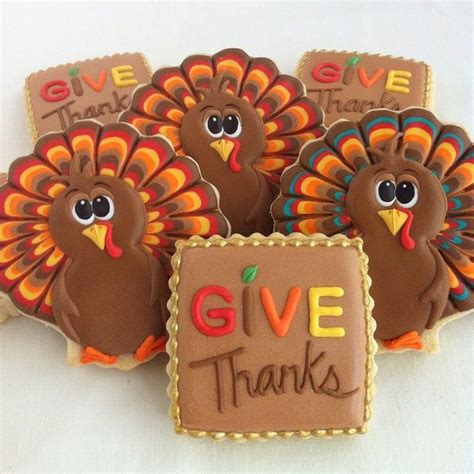 Thanksgiving Decorated Sugar Cookies Royal Icing Brown Yellow Red Orange Green Turkey