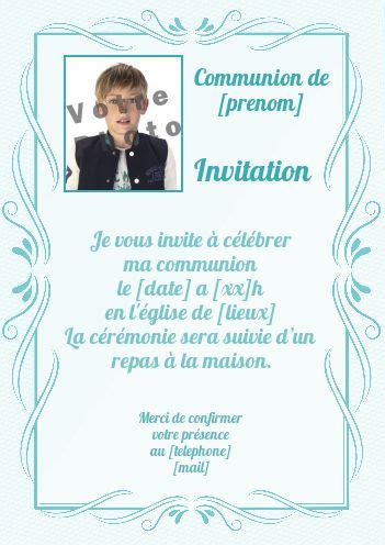 Faire Part Communion Garcon Bleu Elegant avec photo à imprimer carte 2895