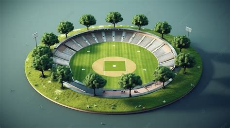 D Illustration Of A Cricket Stadium With A Lush Green Pitch And