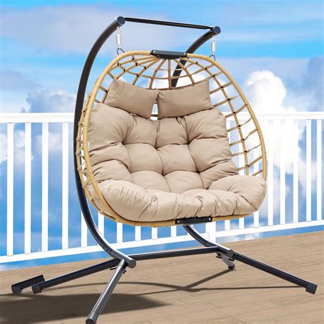 Dextrus Outdoor Double Hanging Egg Swing Chair Cozy Seating For Two