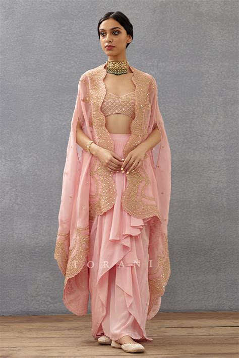 Buy Pink Silk Organza Hand Embroidered Dori Gul Mohar Zuri Skirt Set