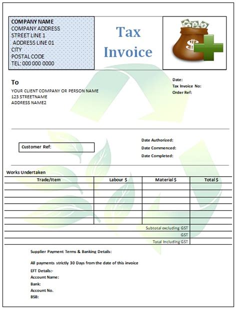 Australia Tax Invoice Templates Free Printable Designs All