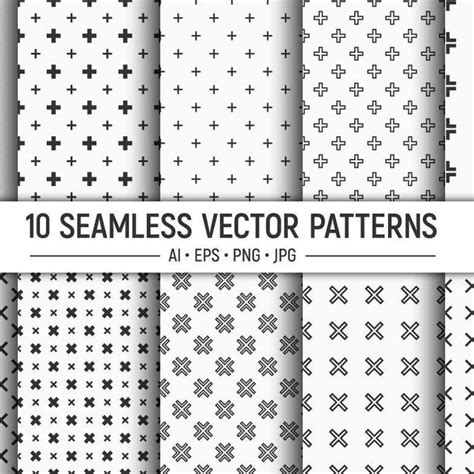 10 Seamless Crosses Vector Patterns