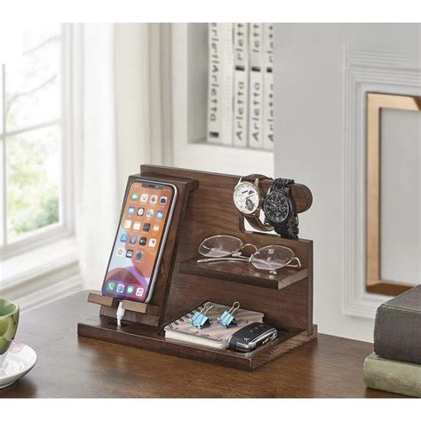 Mall Wood Phone Docking Station Ash Key Holder Wallet Stand Watch