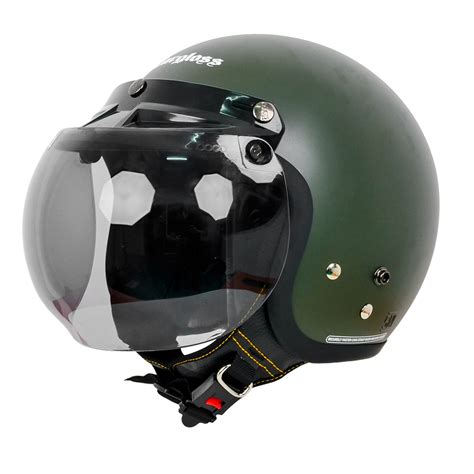 Jual Cargloss CFM Retro Visor Cembung Smoke Helm Half Face Green Doff