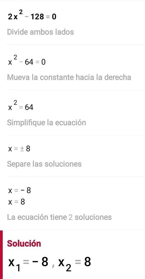 factorizacion de ecuaciones cuadráticas incompletas puras 2x² 128 0