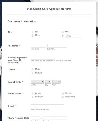 Visa Credit Card Application Form Template | Jotform