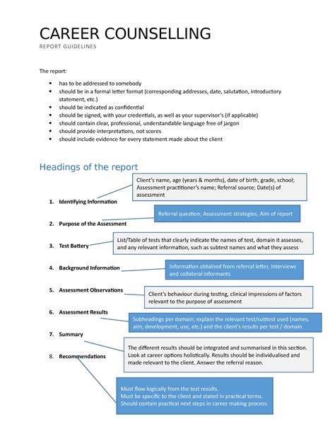 Career Counselling Report Guidelines To Writing A Counselling Report