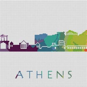 Cross Stitch Pattern Athens Greece Europe City Silhouette Watercolor