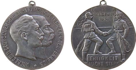 Erster Weltkrieg Tragbare Medaille 1914 Bronze Versilbert Wilhelm II