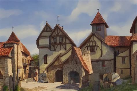 a beautiful painting of a medieval village by alvar | Stable Diffusion