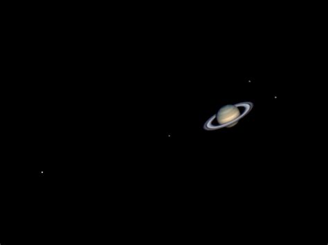 Saturn and Four Moons (Titan, Dione, Rhea, and Tethys) | joeldtonyan - Sky & Telescope