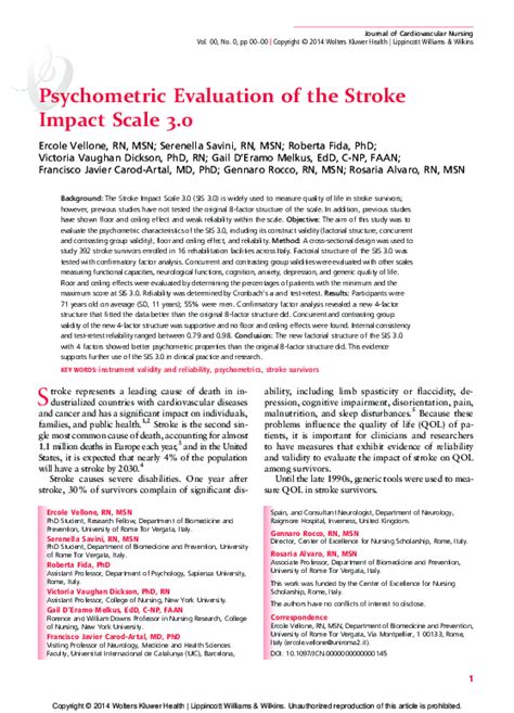 (PDF) Psychometric Evaluation of the Stroke Impact Scale 3.0 ...