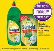 Sunlight Regular Dishwashing Liquid Plus Refill Ml For Both Offer At