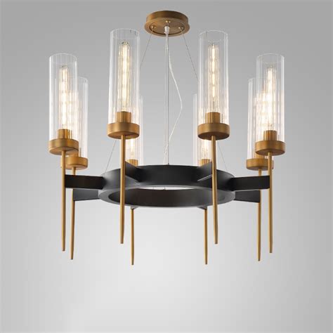 Shay Modern 8 Light Clear Ribbed Glass Cylinder Chandelier Metal In