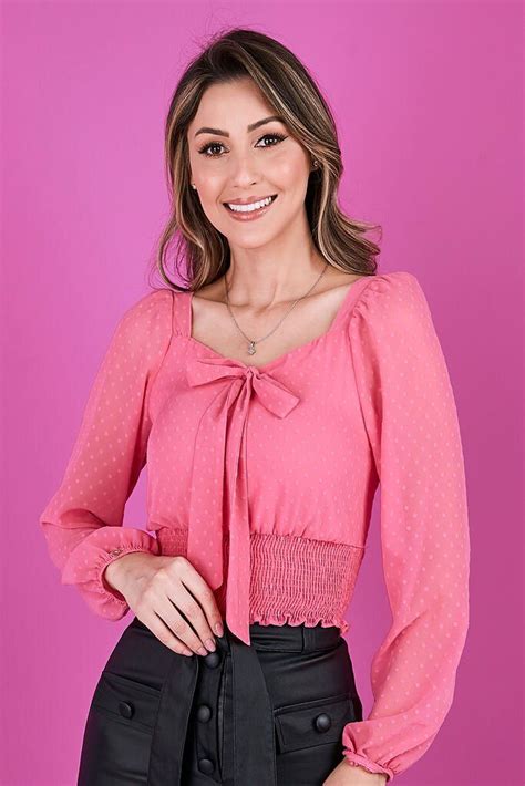 Blusa Rosa Crepe Manga Longa Leni Tatá Martello