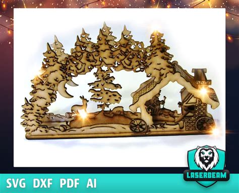 3d Puzzle Lasercut Cut Christmas Ornaments Lamp Night Scene Wooden