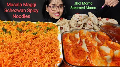 Eating Jhol Momo Masala Maggi Schezwan Spicy Noodles Big Bites