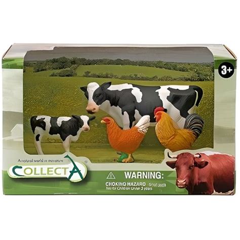 Figurines Animaux De La Ferme Collecta Coffret Coq Poule Veau Et