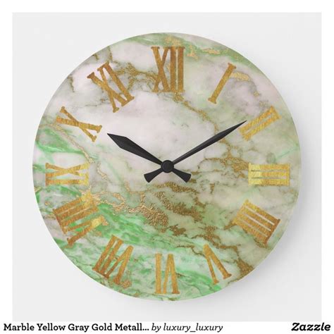 Marble Yellow Gray Gold Metallic Roman Numbers Large Clock Zazzle