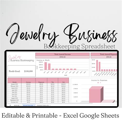 Jewelry Business Bookkeeping Spreadsheet Google Sheets – Savvy and Thriving