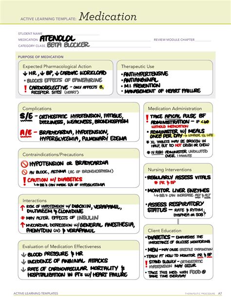 Atenolol Heart Meds ATI Active Learning Template ACTIVE LEARNING