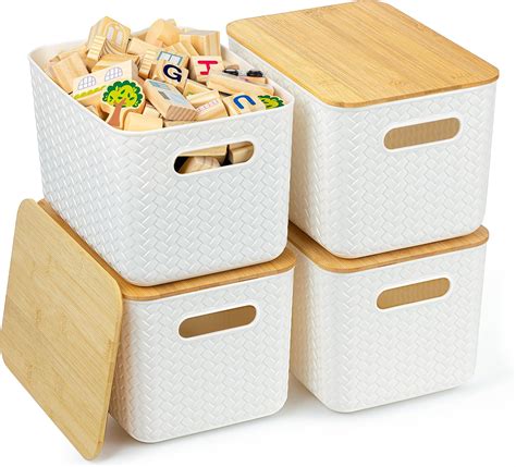 Dicunoy Lot De 4 Petits Bacs De Rangement Empilables Avec Couvercle En