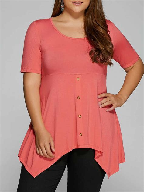 17 Off 2021 Plus Size Empire Waist Asymmetrical T Shirt In Watermelon Red Dresslily