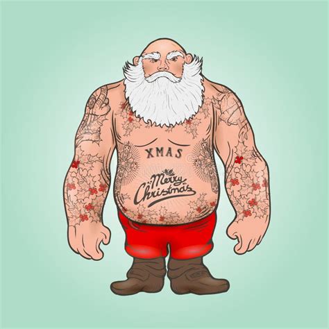 Jultomten Med Tatueringar Vektor Illustrationer Illustration Av Hand