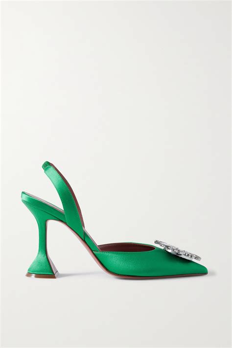 Amina Muaddi Begum Crystal Embellished Pvc Slingback Pumps In Green