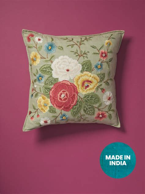 Made In India Throw Pillows 20x20 Multi Floral Embroidered Pillow Multi • Merethe Olsen