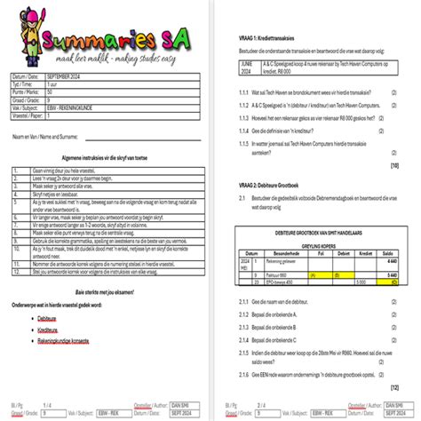 Graad 9 EBW Rekeningkunde September Vraestel 1