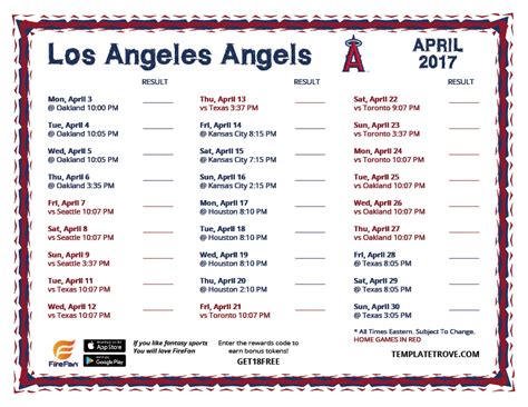 Printable 2017 Los Angeles Angels Schedule