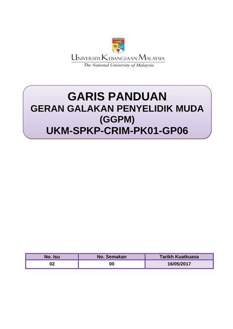 PDF Garis Panduan Geran Galakan Penyelidik Muda GGPM Pusat