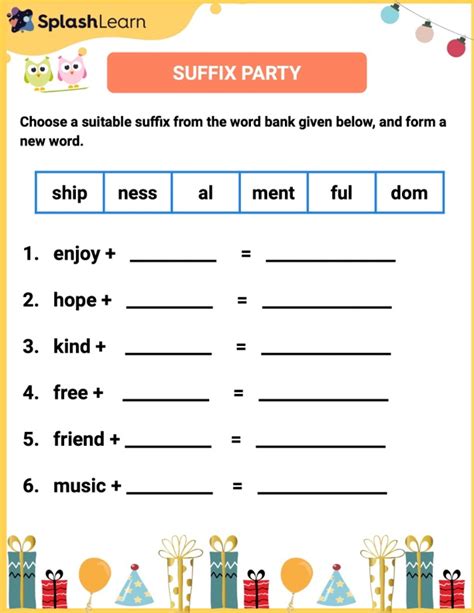 Suffix Party Worksheet Printable English Sheet