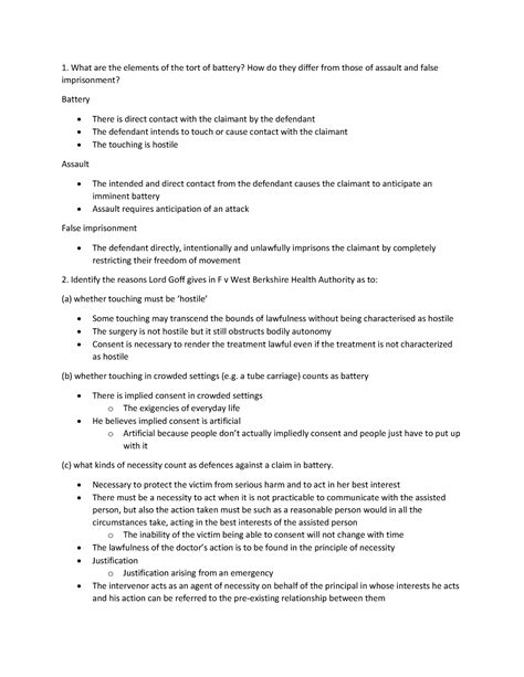 Week 5 Trespass To The Person What Are The Elements Of The Tort Of