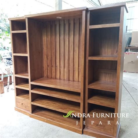 Almari Tv Penyekat Partisi Kayu Jati Minimalis Andra Furniture