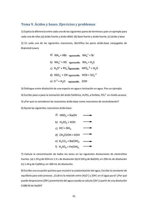 Problemas 4 QUIMICA Tema 9 Ácidos y bases Ejercicios y problemas