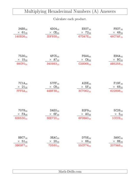 Multiplying Hexadecimal Numbers (Base 16) (A)