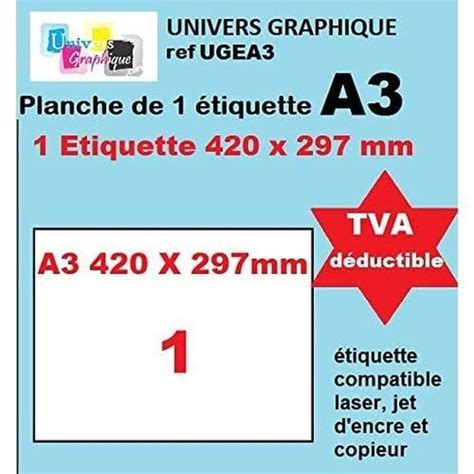 AJW 100 ex planche A3 avec 1 étiquette autocollante Etiquette A3 420 x