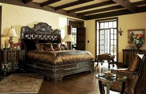 1 High end master bedroom set carvings and tufted leather headboard